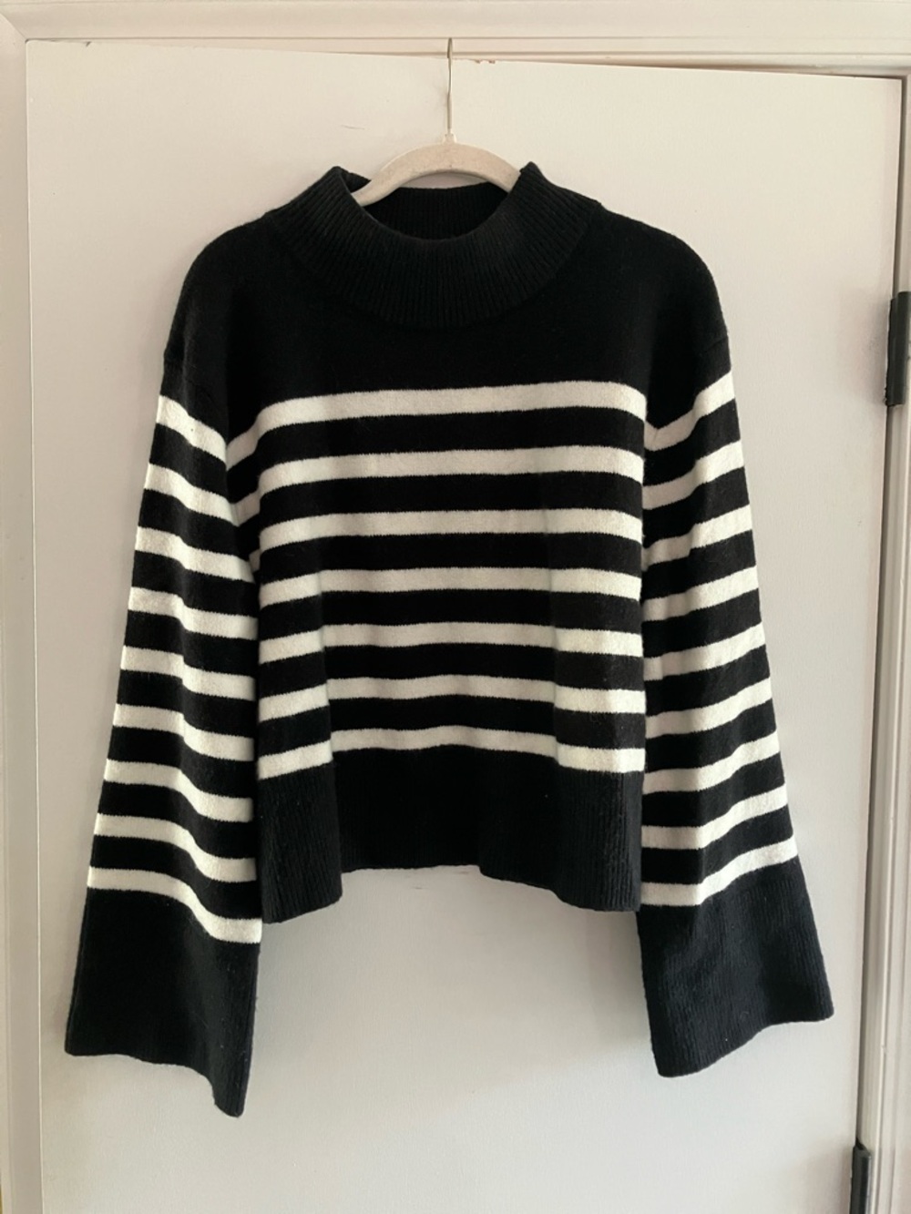 J. Crew Black & White Striped bell sleeve Sweater - Picture 2 of 8